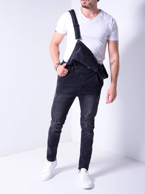 Men's halter denim rompers fashion denim pants_voghion.com