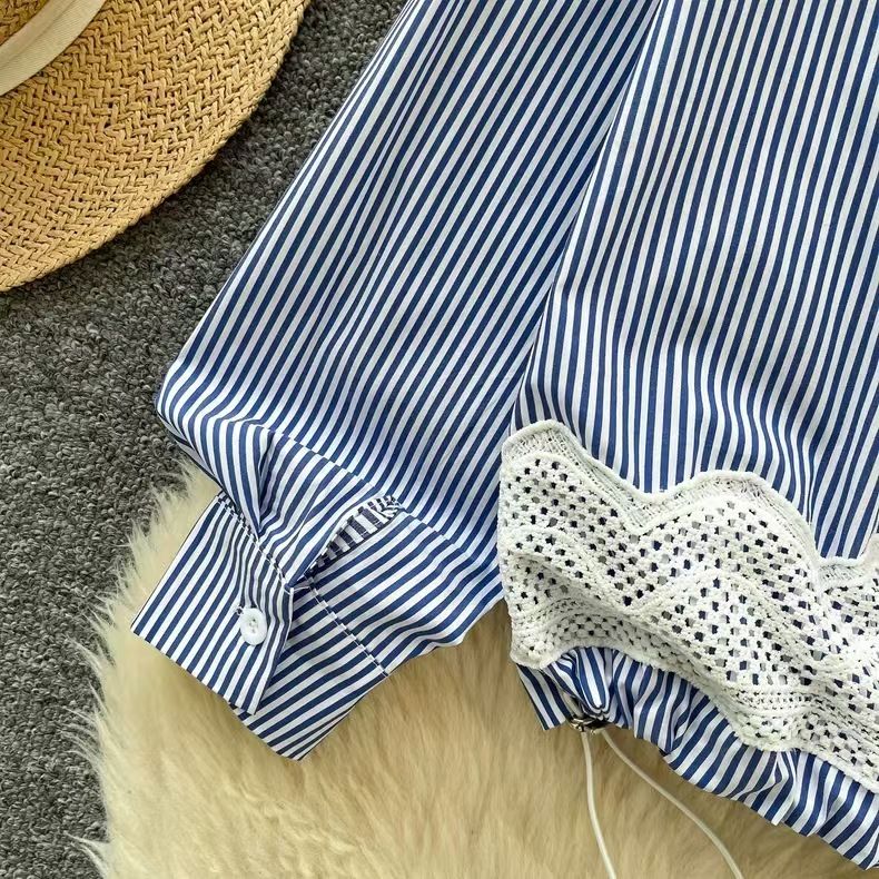 Odzież damska Moda Styl zachodni Kokarda Koronka Haft Paski Koszula Kobiecy Design Koszula ze Ściągaczem w Pasie Modna_voghion.com