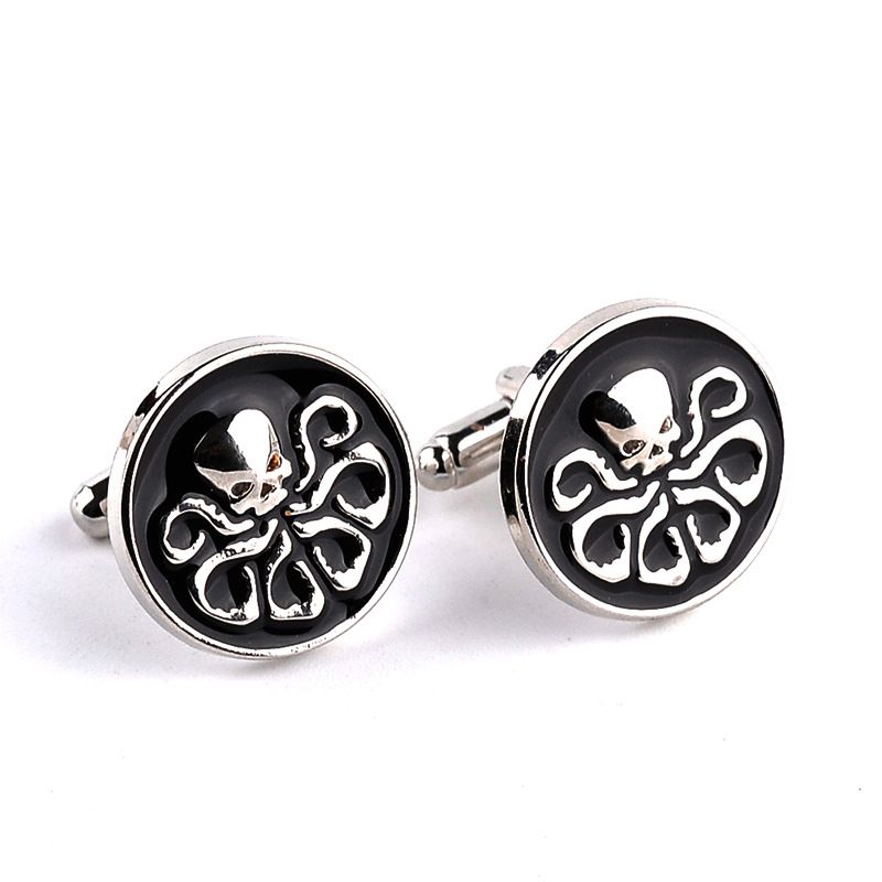 Gemelos de camisa para hombre con diseño de calavera tótem y diamantes de cristal redondos._voghion.com