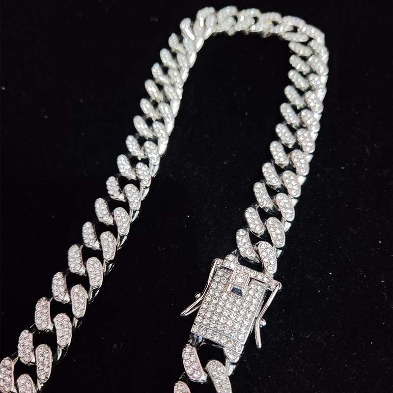 Bărbați, femei, hip hop, fără bani, fără prieteni, colier cu pandantiv cu lanț cubanez de 13 mm, coliere cu gheață hip hop, moda_voghion.com