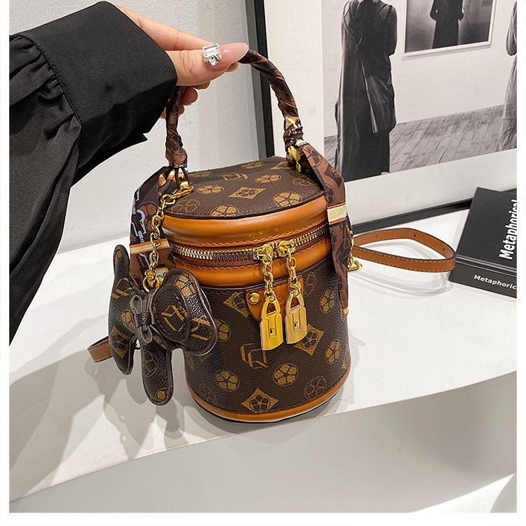 Borsa a secchiello stampata per donna 2024 borsa alla moda borsa a tracolla cilindrica versatile tendenza_voghion.com