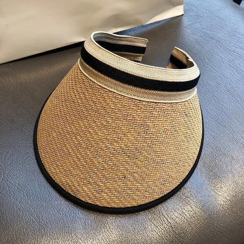 Visiere in paglia da spiaggia da donna e berretti Cappelli estivi vuoti per donna Protezione solare Cappello a coda di cavallo Kpop_voghion.com