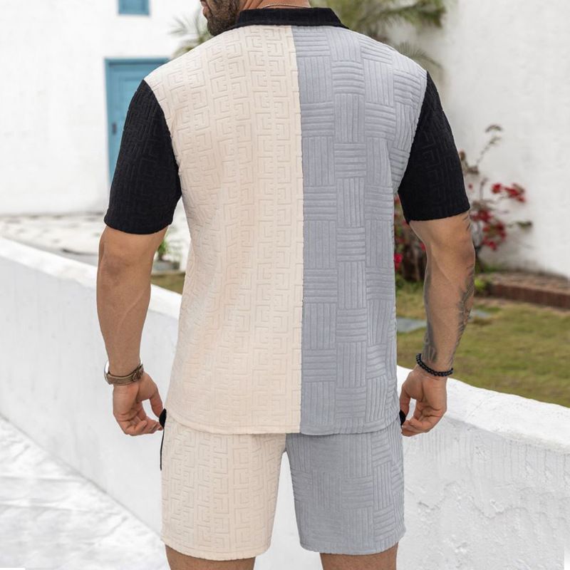 24 Summer New Knitted Jacquard Sports and Leisure Fashion Splicing Large Men's Set_voghion.com