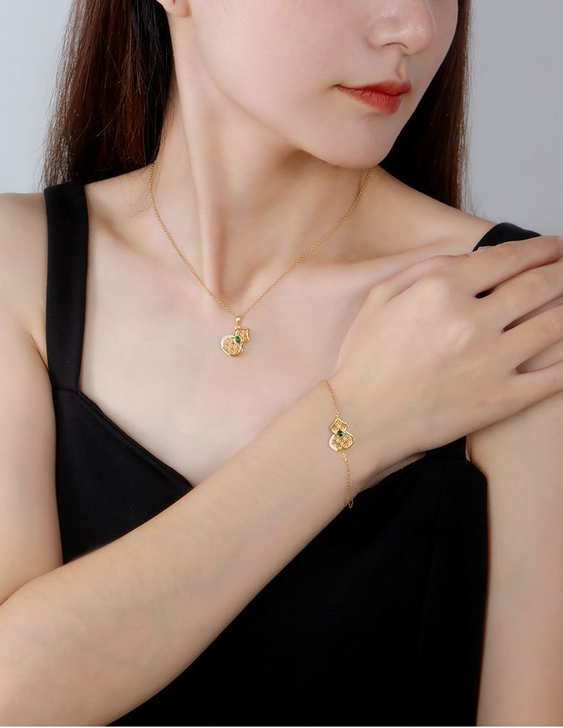 Collana in argento sterling da donna con combinazione di zucca, braccialetto, senso alto, design di nicchia, stile ins, accessori per gioielli e temperamento_voghion.com