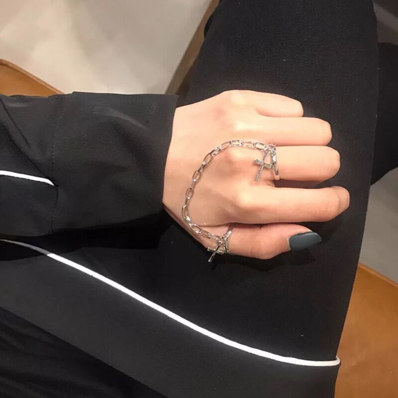 Európai és amerikai határokon átnyúló fém lánc karkötő gyűrű egyrészes gyűrű férfiaknak és nőknek hip-hop punk ujj egyrészes karkötő_voghion.com