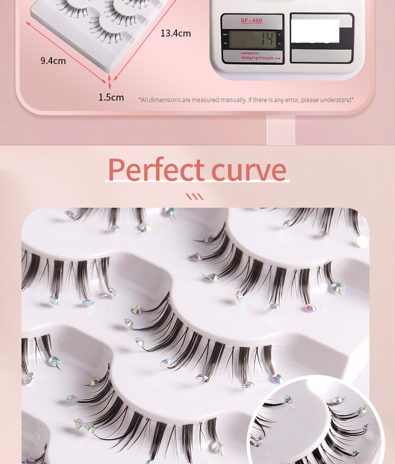 Blakstienų priauginimo rinkinys 5 poros permatomų siūlų pastos deimantinių dirbtinių blakstienų natūraliai riestos blakstienos „Little Devil“ komiksų akių dirbtinės blakstienos_voghion.com