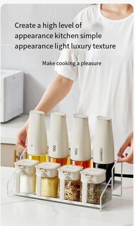 Seasoning jar rack countertop kitchen storage rack metal rack glass seasoning bottle oil pot combination seasoning rack_voghion.com