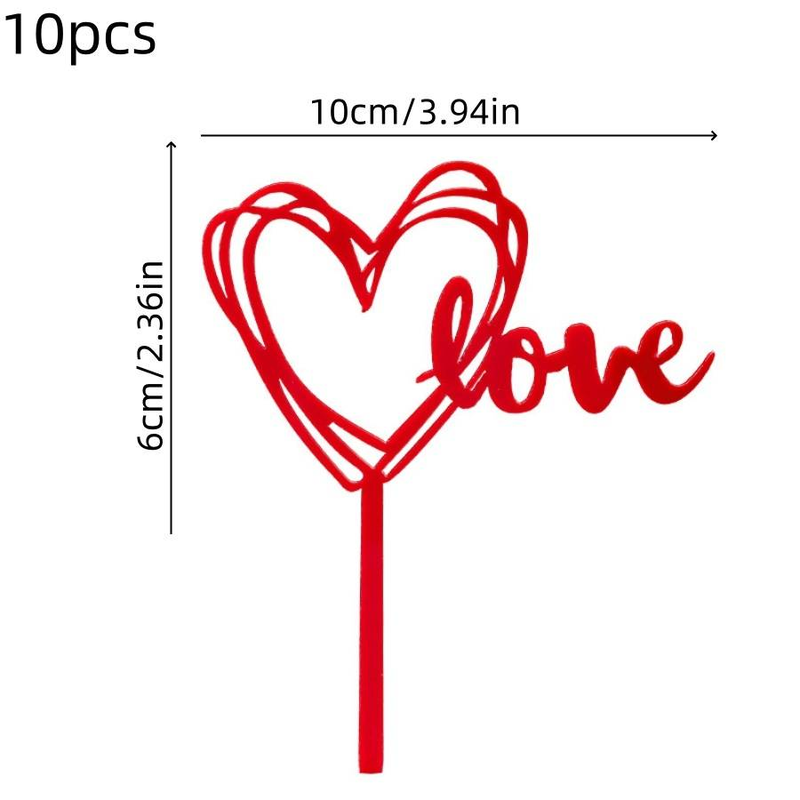 10pcs Valentine's Day heart-shaped cake plugin acrylic heart-shaped love cupcake decoration card holiday birthday party baking plugin_voghion.com