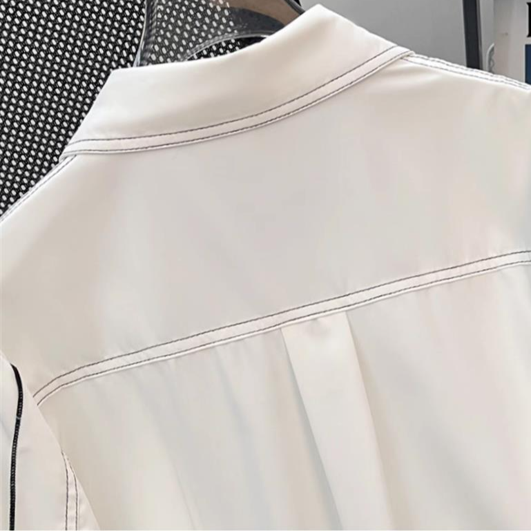 Abbigliamento da donna Primavera Camicia a maniche lunghe a contrasto a righe bianche e nere per donna Polo Collar Camicia da pendolare per temperamento_voghion.com