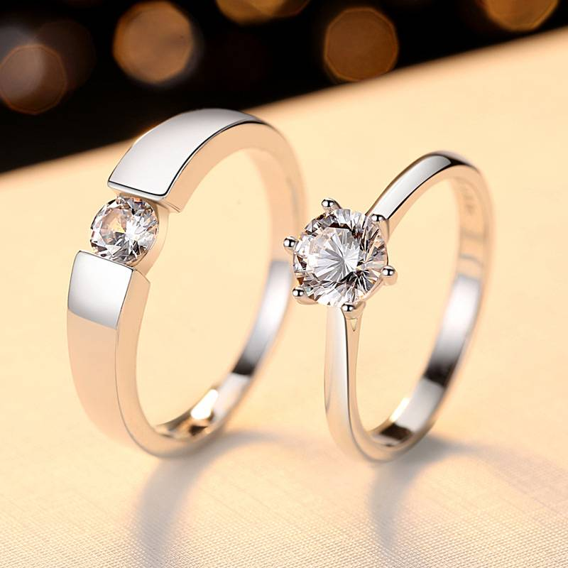 Srebrni dijamantni nakit Sterling Silver Klasični simulacijski dijamantni prsten Prsten za par Jednostavan muški i ženski prsten Poklon_voghion.com