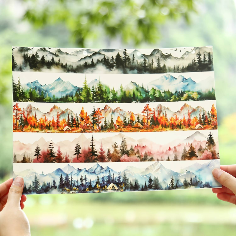 6 rouleaux de ruban adhésif en papier, motifs paysage et montagne, pour scrapbooking, autocollants imperméables en PET_voghion.com