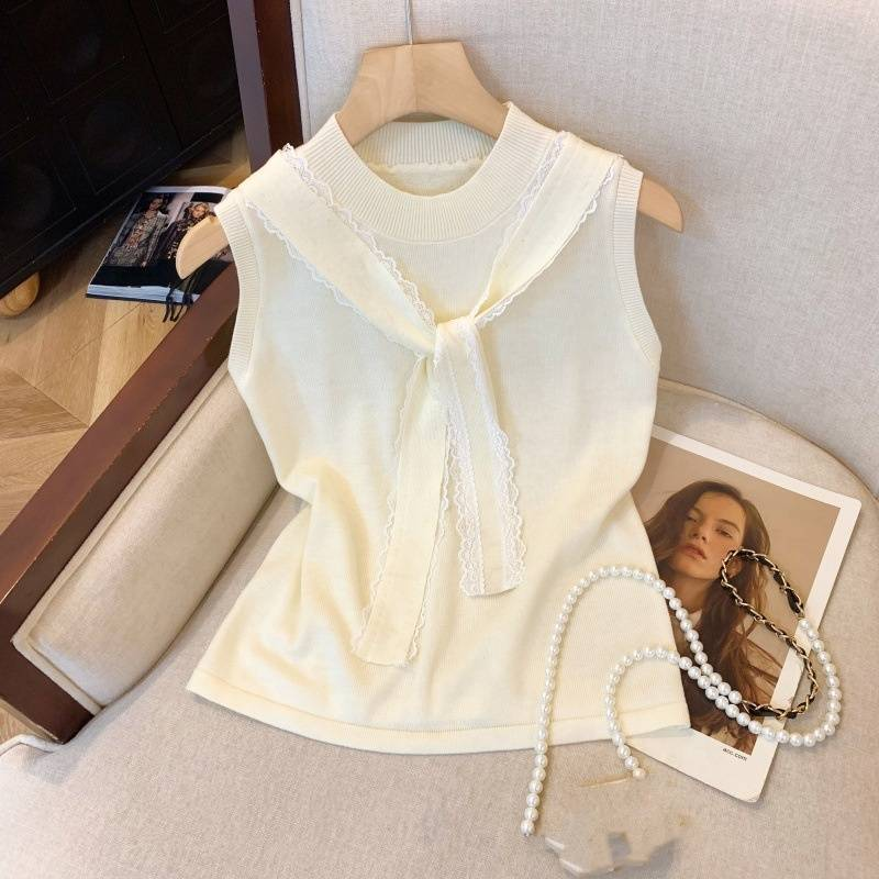 Damenbekleidung Spitze Rundhals Strickweste Weste Für Frauen Sommer Neuer Stil Mehrlagige High-End-Nischenoberteile_voghion.com