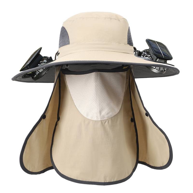 Cappello rinfrescante ad energia solare con protezione staccabile per viso e collo - Ventilatore ricaricabile ad alta potenza per esterni - Protezione solare UPF50+ per uomo_voghion.com