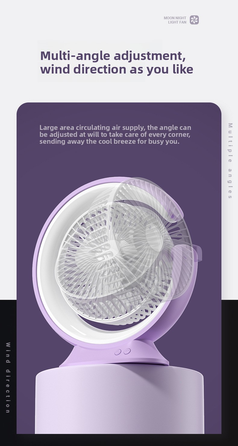 USB Rechargeable Desk Fan With LED Night Light - 360° Rotatable Multi-Functional Cooling Fan For Home & Office_voghion.com