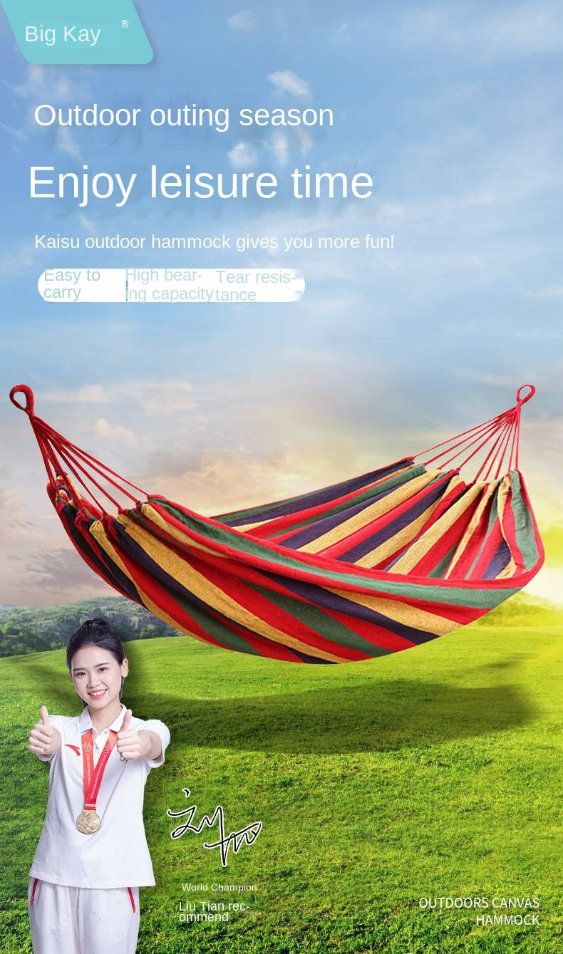 Kayso Outdoor Camping Rope Canvas Hammock HH21 Rainbow Color_voghion.com