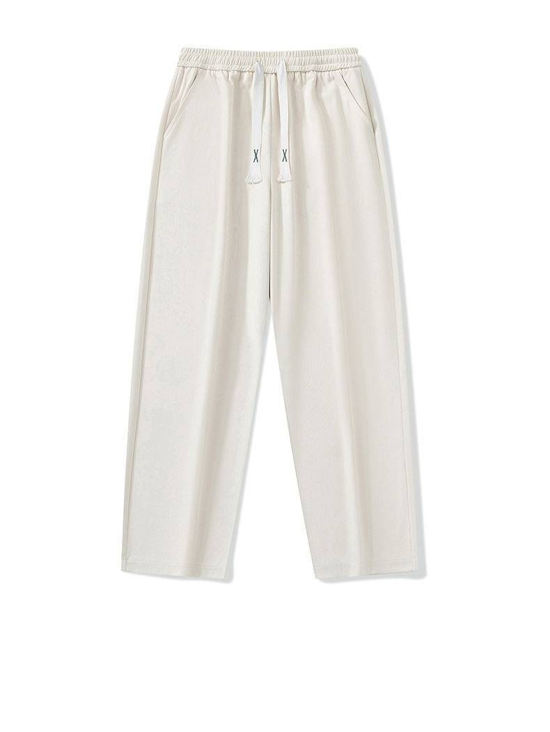 Pantaloni casual da uomo a gamba larga con coulisse in vita - Comodi pantaloni a gamba dritta in tinta unita per l'uso quotidiano_voghion.com