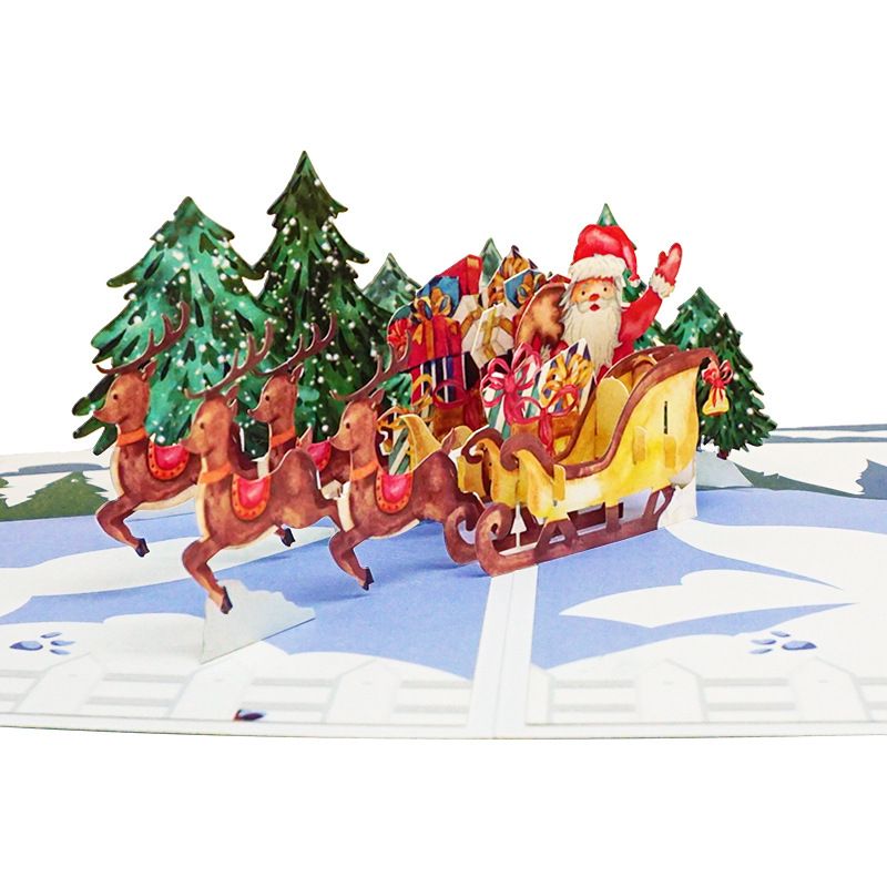 3D-Pop-up-Weihnachtskarten mit Musik und Lichtern – Festliche Weihnachtsgrußkarten, handgefertigte Papierskulpturen-Designs (Weihnachtsmann und Rentier)_voghion.com