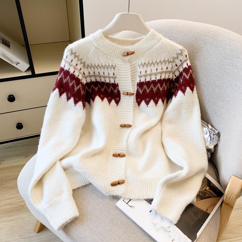 Grobstrick-Cardigan – Übergroßer, kuscheliger Pullover (Weiß/Grau/Blau) | Weicher und stylischer Damenpullover für Herbst und Winter_voghion.com