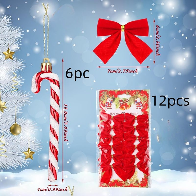 6-Piece Decorative Candy Cane Set With 12 Festive Bows - Christmas Party Decorations (Red/Gold/Silver)"_voghion.com