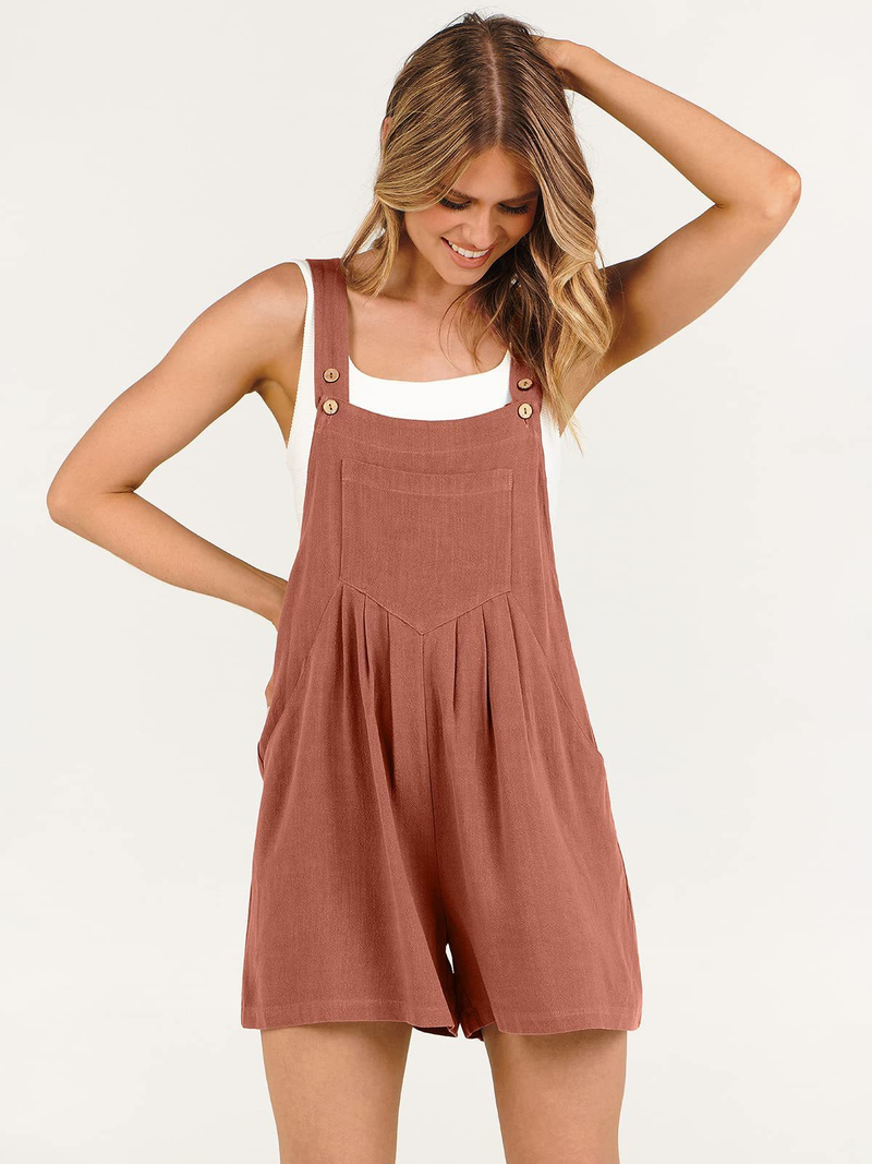 Women's pocket cotton and linen loose casual slim wide-leg jumpsuit shorts for women_voghion.com