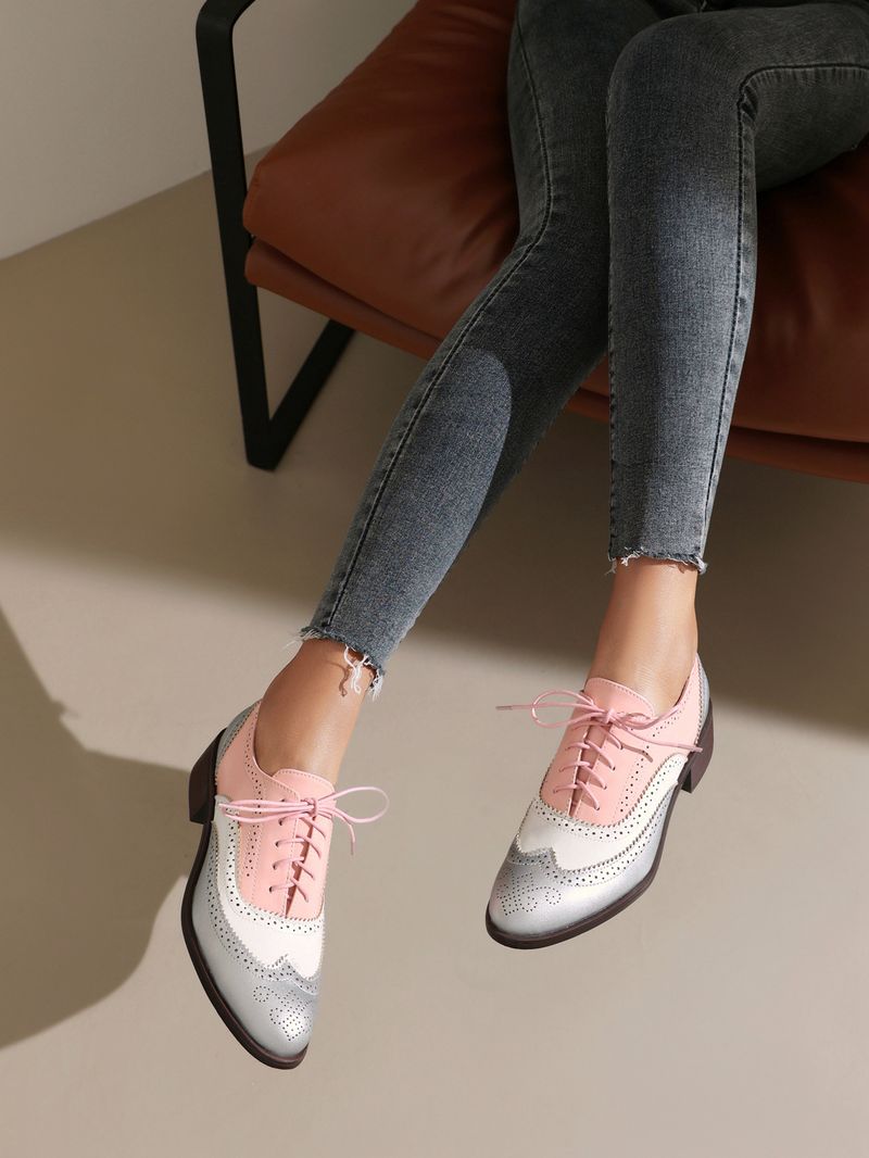 Plus-size lente enkel schoenen vintage Britse kleur contrast Braddock diepe veterschoenen damesschoenen_voghion.com