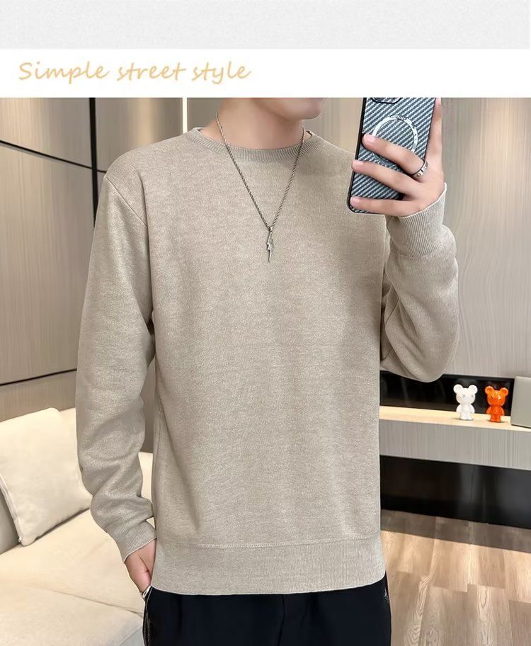 Męska odzież Jesienny sweter z okrągłym dekoltem męski 2024 nowy wielokolorowy podstawowy luźny cienki dzianinowy top uniwersalny jednolity kolor_voghion.com