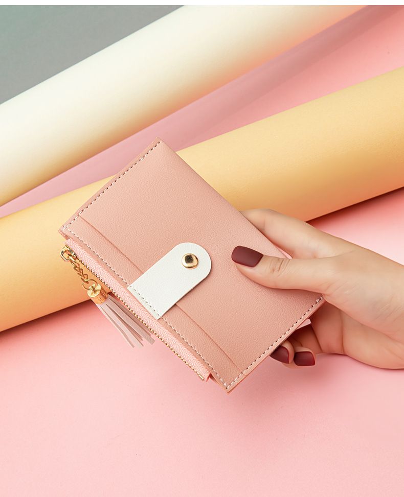 Wallet Card Cases Card Holder Women Small Fresh Tassel Coin Purse Multi Card Slots Stitching Contrast Color Mini Wallet Women Spot_voghion.com