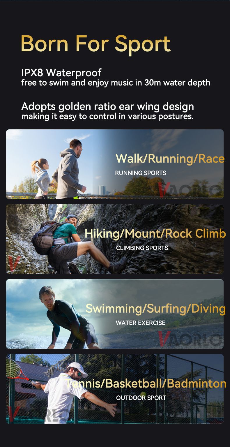 Bone Conduction Headphones Bluetooth 5.4 Wireless Earphone IPX8 Waterproof For Swimming Sports Support MP3 Player With_voghion.com
