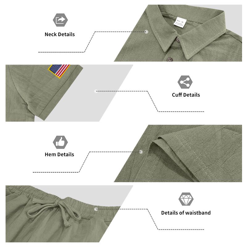 Summer Loose Men's Beach Linen Breathable Casual Large Size Lapel Independence Day Trousers Suit_voghion.com