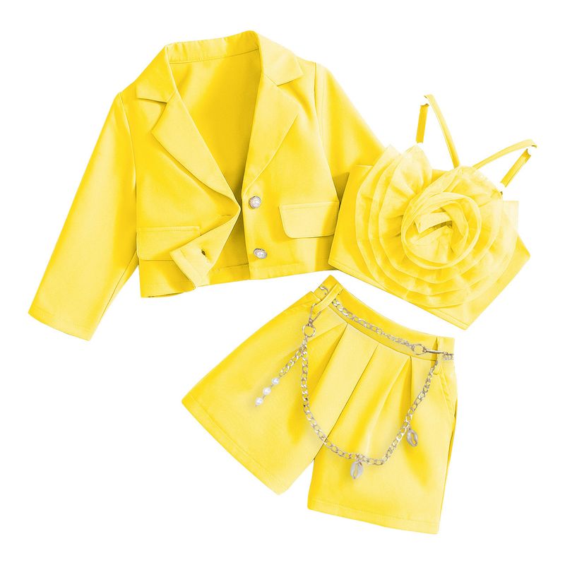 Παιδικά Ρούχα Άνοιξη και Φθινόπωρο Νέο Κοριτσίστικο Κοστούμι με Μακρυμάνικο Μπουφάν + Εσωτερικό με Λουλούδια + Σορτς Τριπλό Κοστούμι_voghion.com