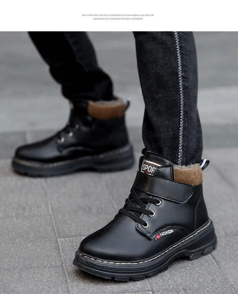 Scarpe per bambini, scarpe di cotone, scarpe da ragazzo, stivali invernali in velluto, spessi e caldi, nuovi stivali da neve Martin, grandi, in cotone e pelle, impermeabili_voghion.com
