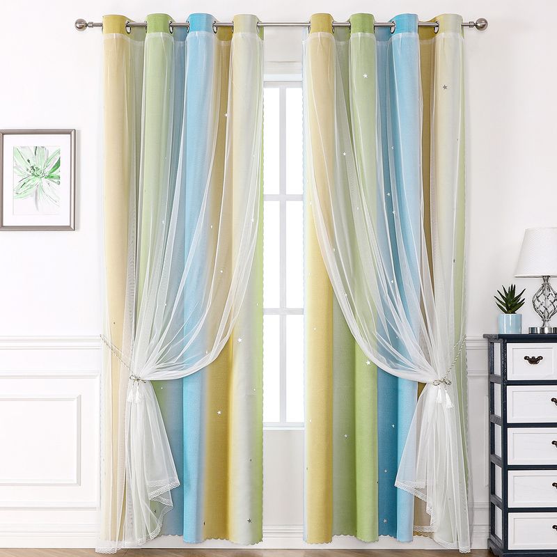 Cortinas Morandi de dupla camada - Cortinas transparentes e blackout com gradiente de arco-íris e decoração de janela pronta para uso_voghion.com
