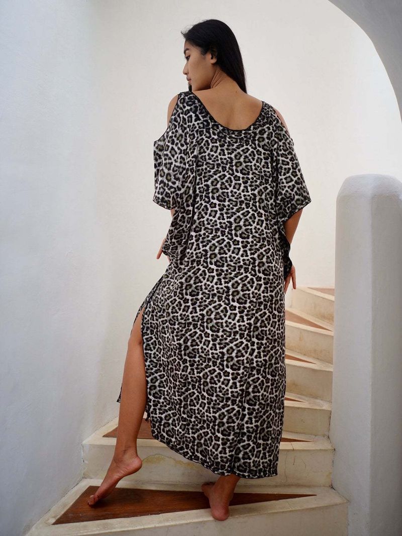 Damen-Strandkleid mit Leopardenmuster, schulterfrei, leichter Sonnenschutz, Bademode, Sarong für Urlaub und Poolparty_voghion.com