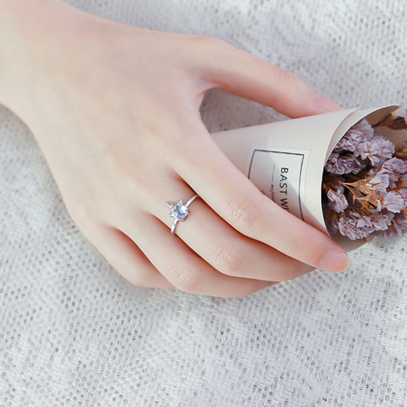 Anello con pietra di luna con unicorno Anello placcato in argento Accessori per gioielli regolabili di dimensioni aperte_voghion.com