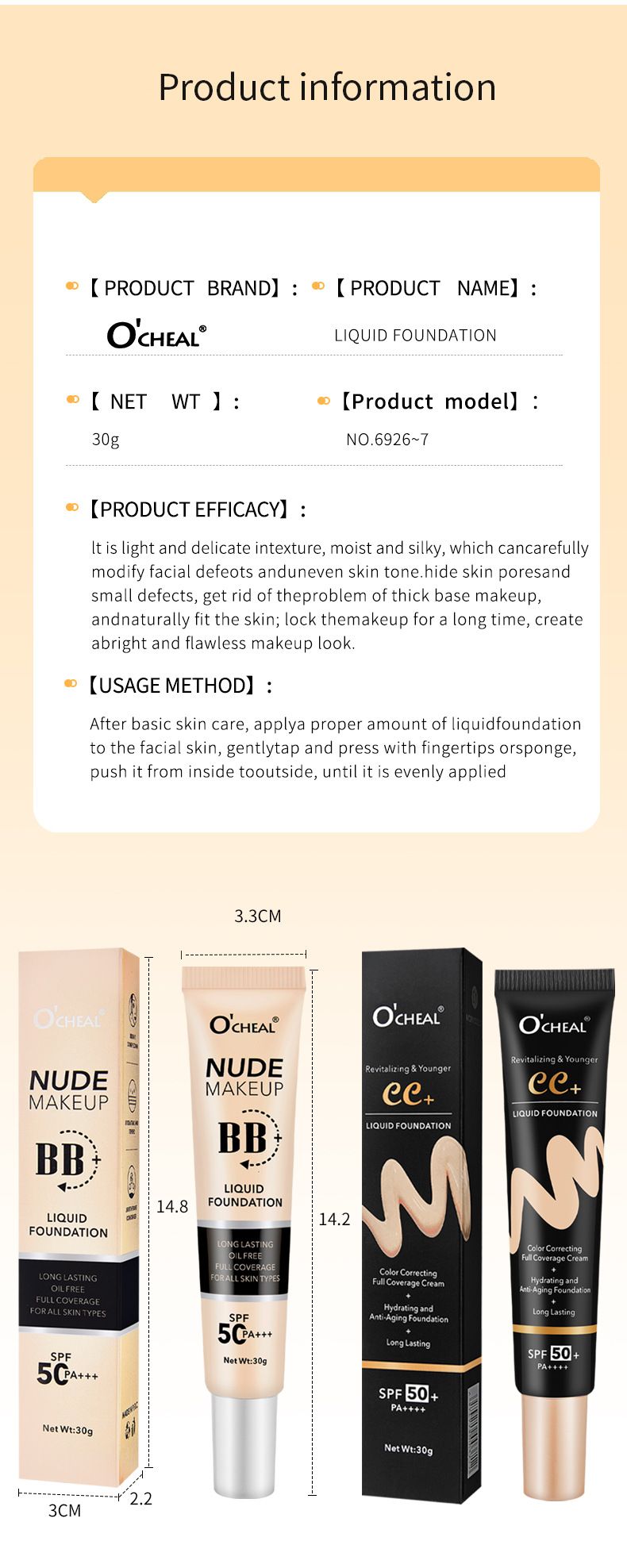OCHEALbb Cream Plain Isolation Cream Aufhellender Hautton Flüssige Foundation Concealer Langanhaltend und nicht leicht zu entfernen Make-up-Grundierung 3 Jahre lang_voghion.com