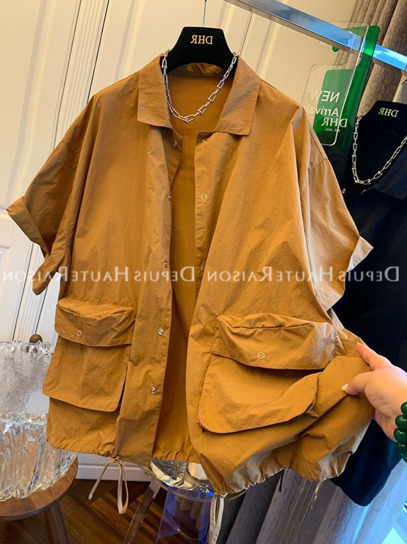 Abbigliamento con protezione solare a doppia tasca, elegante camicia a maniche corte in stile nicchia_voghion.com
