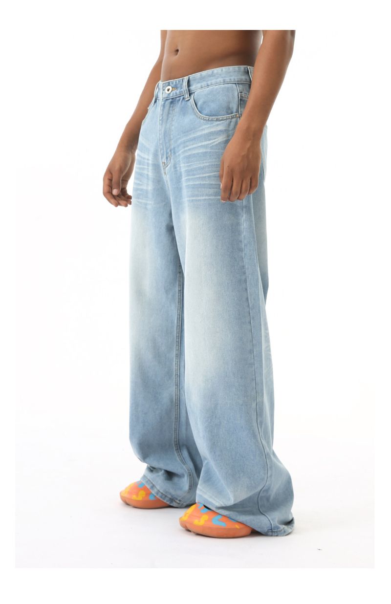 EF JEANS | 2024 Yeni Amerikan Yıkanmış Kırışık Tasarım Duygusu Düz Paspas Eski Açık Mavi Kot Pantolon_voghion.com