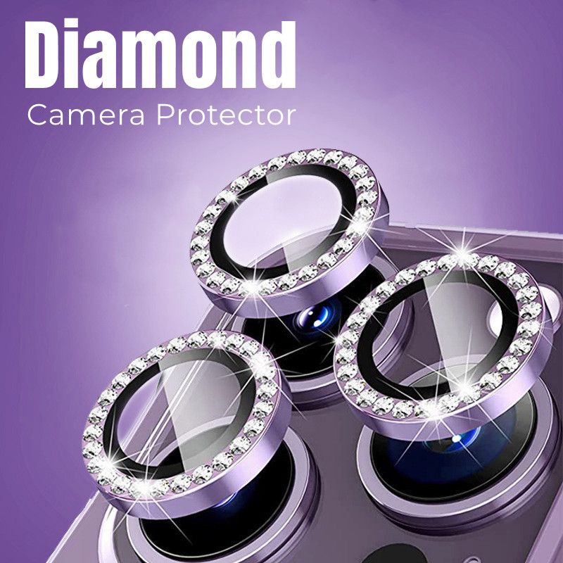 2-3Pcs Luxury Diamond Camera Protector For IPhone 14 15 16 Pro Max Plus Metal Ring Lens Tempered Glass On Iphone 15Pro 14plus 16_voghion.com