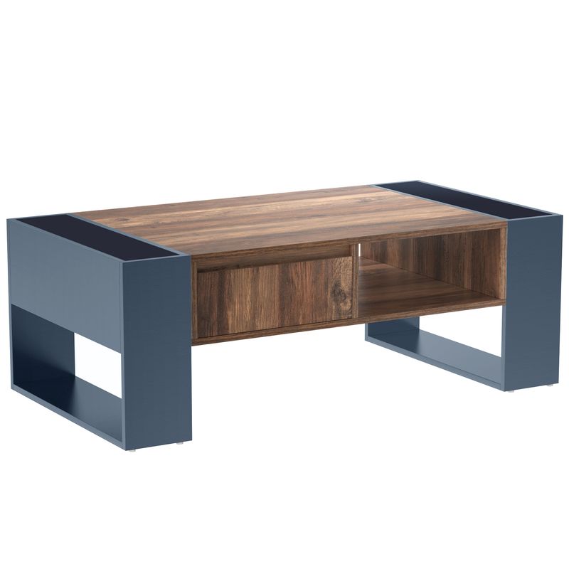 Table basse en bois avec tiroir dissimulé et deux compartiments de rangement, rangement double face, table de salon, grande capacité de rangement, anthracite_voghion.com