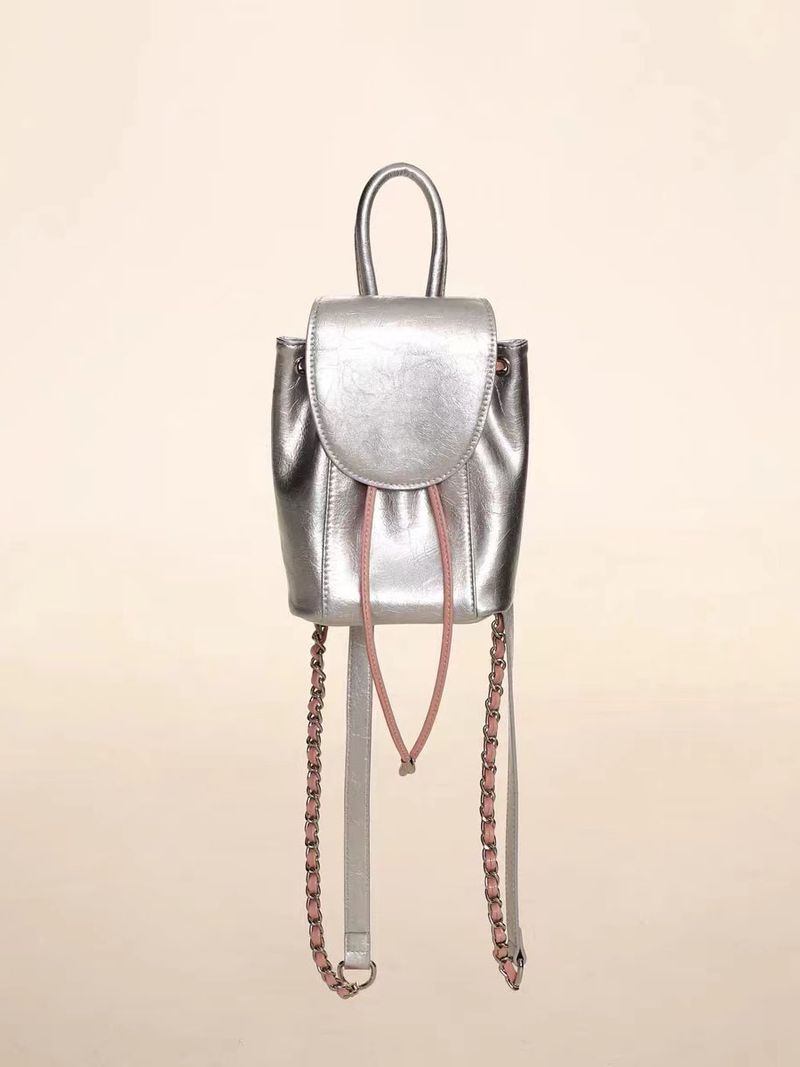 2024 Nuova borsa a catena in argento per studentessa universitaria, mini zaino piccolo con coulisse_voghion.com