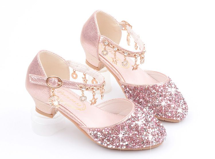 Korean Style Children's Shoes New Girls' High Heels Sequin Spring and Autumn Middle and Large Children's Princess Shoes Student Performance Shoes Toe _voghion.com