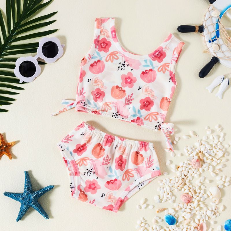 Mutter & Kinder Mädchen-Bikini-Bademodeset mit Blumen-Erdbeer-Motiv – Zweiteilige Kleinkind-Badeanzüge aus weicher Baumwolle für Babys und Kinder (80–120 cm)_voghion.com
