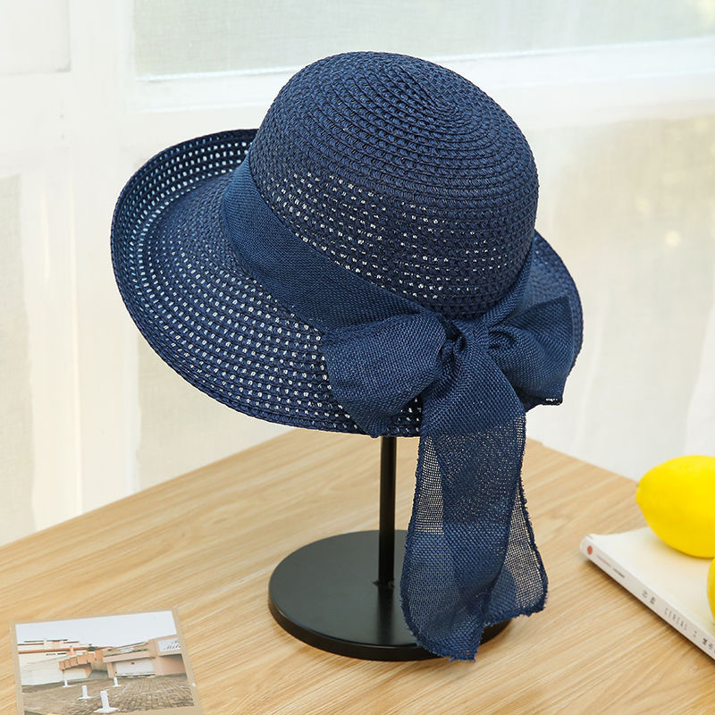Protection d'été en paille à grand bord, protection solaire polyvalente, chapeau version coréenne pour femmes, chapeau haut de plage, pliable à la mode_voghion.com