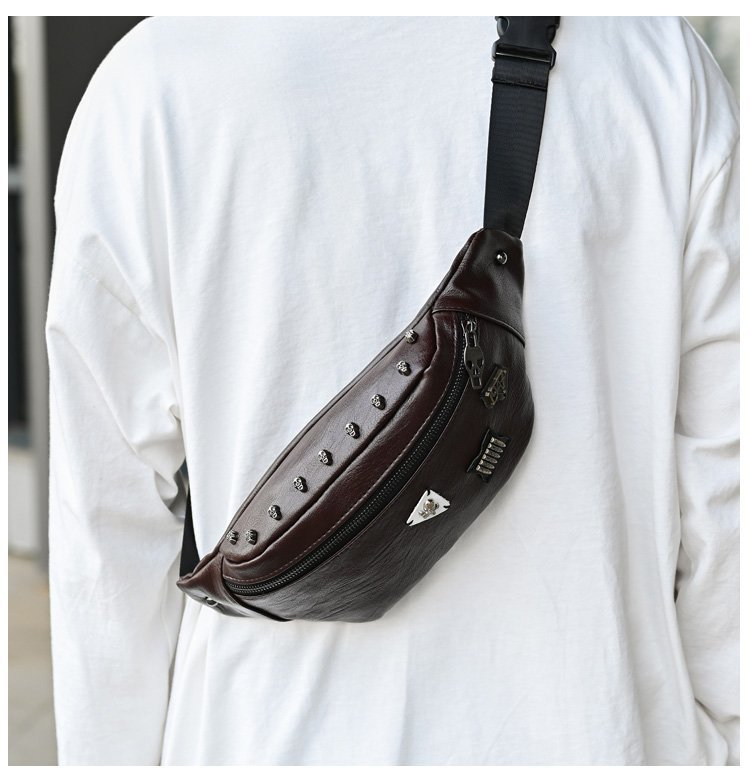 Männer brusttasche punk stud vintage umhängetasche mode PU multifunktionale gürteltasche straße lässig umhängetasche männer_voghion.com