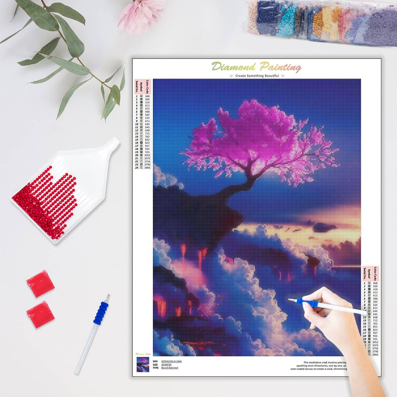 PhotoCustom 5d Diamond Embroidery Beautiful Cloud Sea Diamond Art Painting Sakura Tree Mosaic Handmade Gift_voghion.com