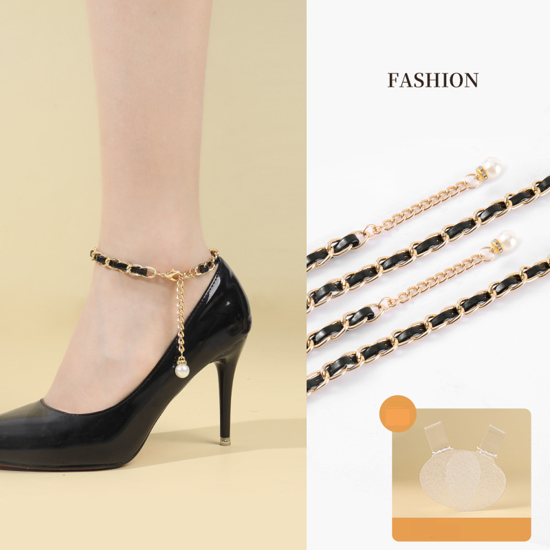 Accessori per scarpe sui nuovi sandali con tacchi alti con lacci di perle e diamanti senza tacco che cadono dal tallone, cinturini regolabili, installazione gratuita_voghion.com