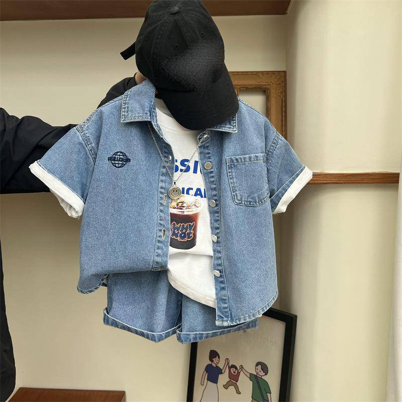 Ropa para niños, tallas pequeñas y medianas, elegantes, estilo urbano, camisas y pantalones cortos de mezclilla, trajes de dos piezas_voghion.com