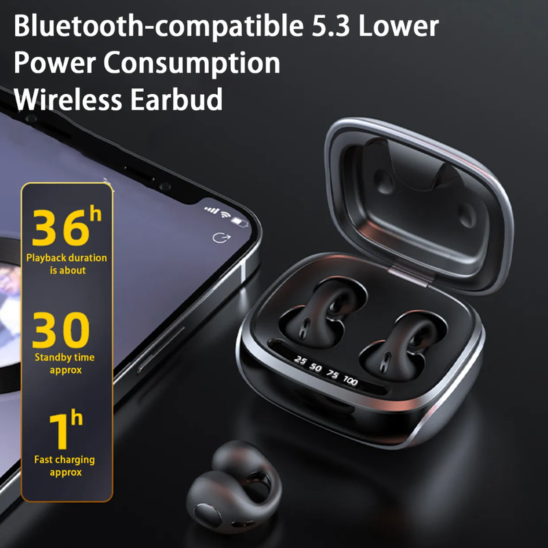 JX80 Draadloze oordopjes HiFi Stereo Surround Beengeleiding LED Digitaal display Bluetooth 5.3 Met spraakassistent Oorclip oortelefoon Dagelijks gebruik_voghion.com