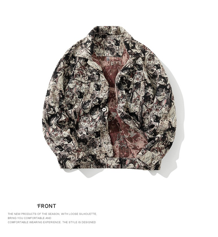 Men's Embroidered Denim Jacket - Loose Fit Casual Coat With Vintage Style For Spring & Autumn_voghion.com