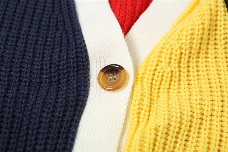 Damski, swobodny, kolorowy sweter z dzianiny z literami i guzikami, krótki rękaw, długi rękaw, modny top w stylu streetwear_voghion.com